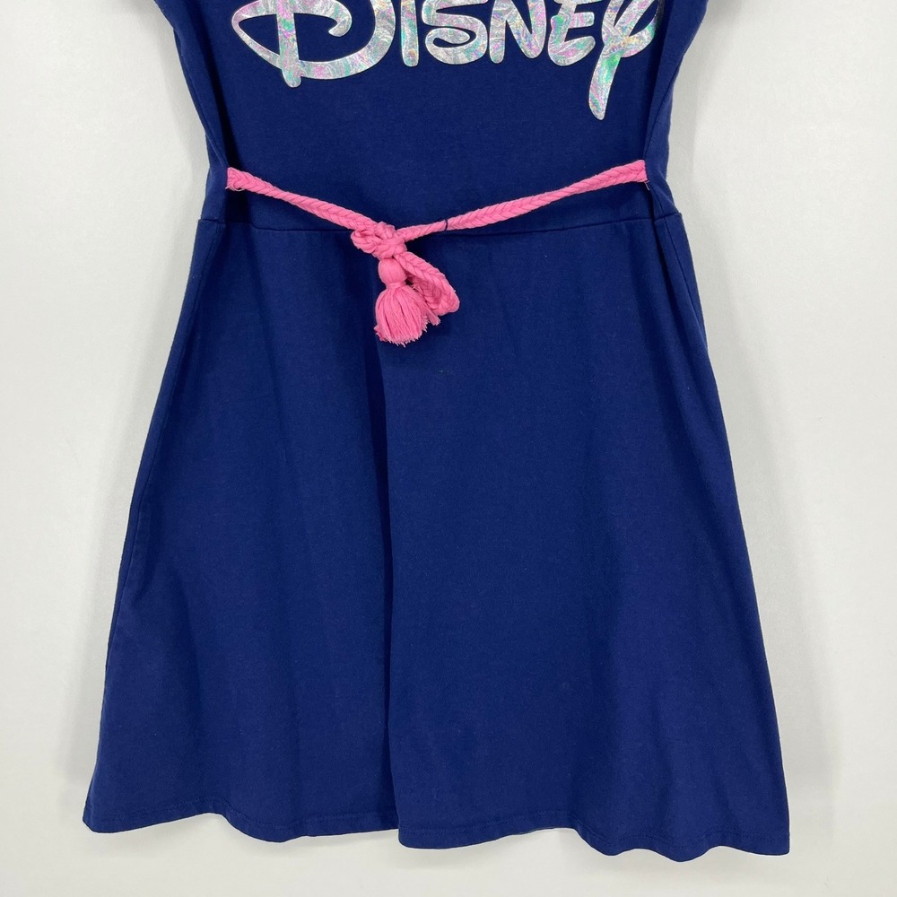 Disney Girls Blue Dress Silver Holographic Logo Pink‎ Braided Belt Size 10/12 - Picture 9 of 13